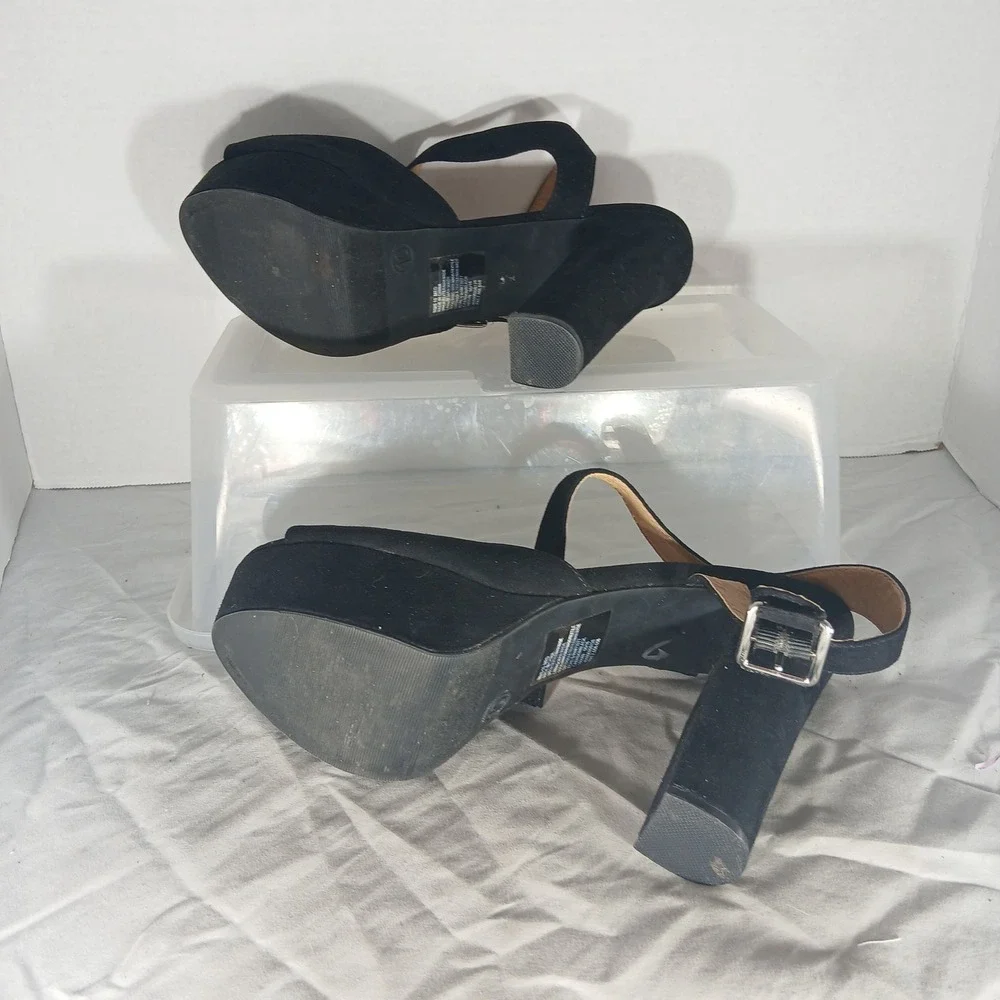 Candies Black Suede Platform Chunky HeelAnkle Strap‎ Sandals Shoes Size 10